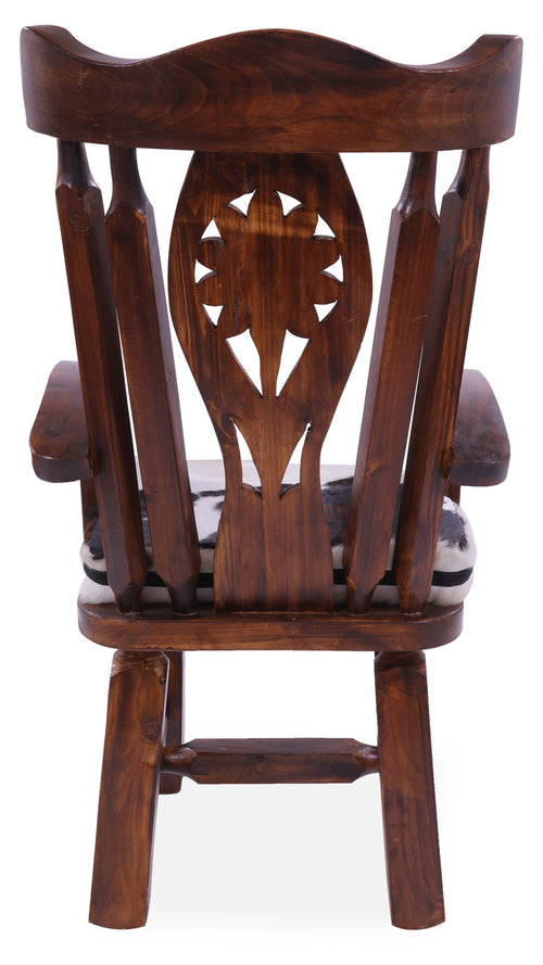 Reclaimed Wood Chair Handcarved Back Sunflower Removable Hair-On Cowhide Pillow
