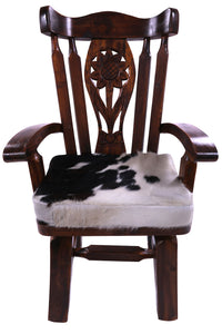 Thumbnail for Reclaimed Wood Chair Handcarved Back Sunflower Removable Hair-On Cowhide Pillow