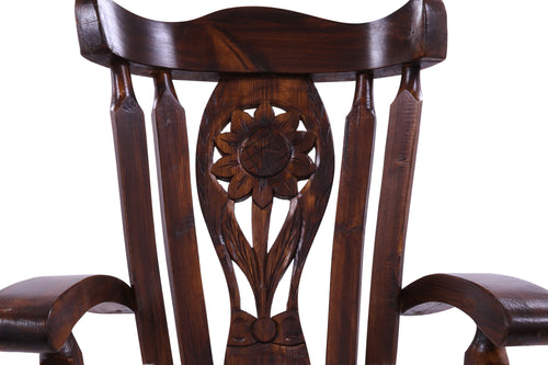 Reclaimed Wood Chair Handcarved Back Sunflower Removable Hair-On Cowhide Pillow