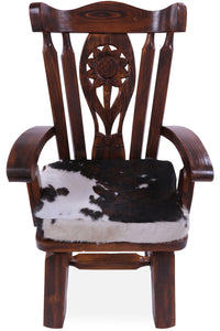 Thumbnail for Reclaimed Wood Chair Handcarved Back Sunflower Removable Hair-On Cowhide Pillow