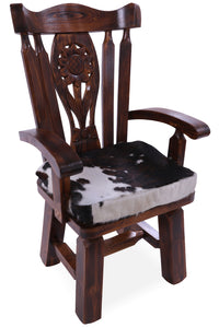 Thumbnail for Reclaimed Wood Chair Handcarved Back Sunflower Removable Hair-On Cowhide Pillow