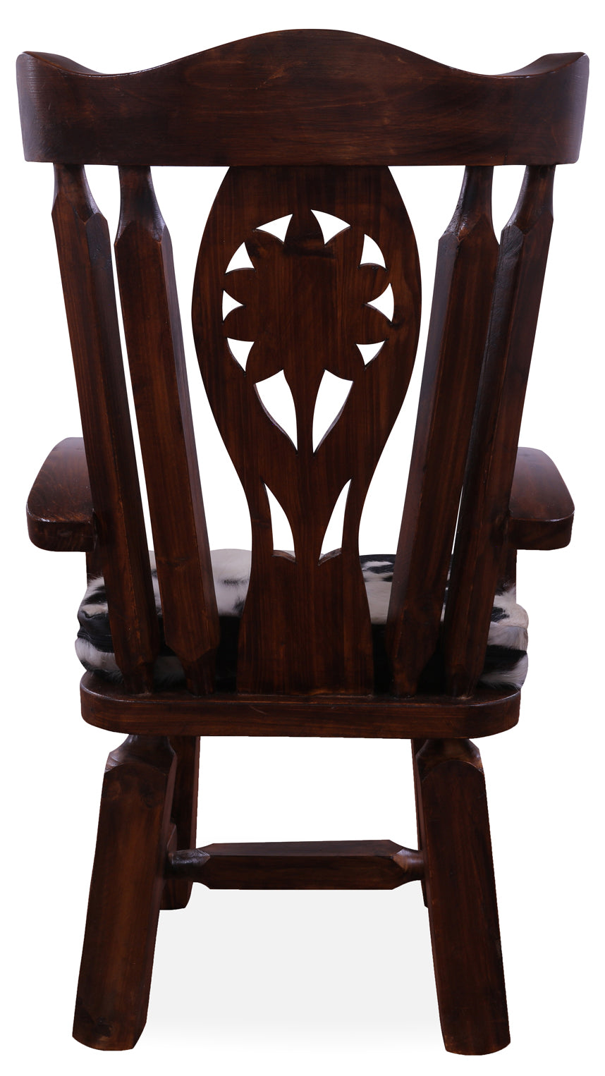 Reclaimed Wood Chair Handcarved Back Sunflower Removable Hair-On Cowhide Pillow