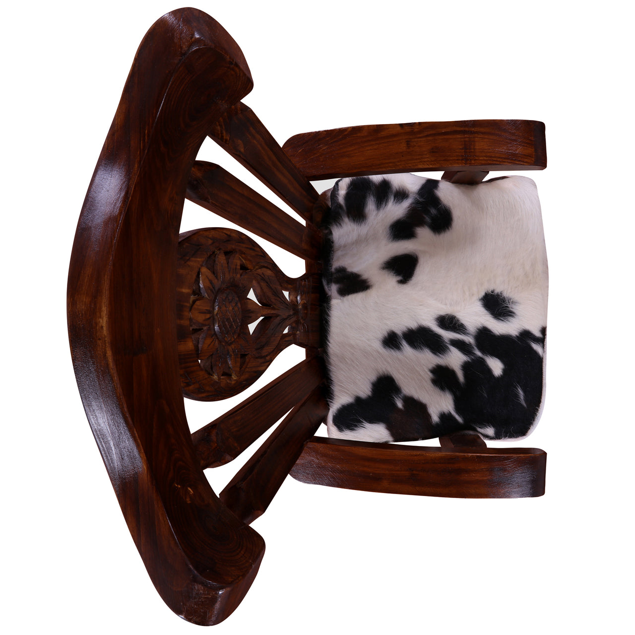 Reclaimed Wood Chair Handcarved Back Sunflower Removable Hair-On Cowhide Pillow