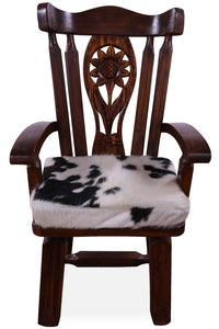 Thumbnail for Reclaimed Wood Chair Handcarved Back Sunflower Removable Hair-On Cowhide Pillow