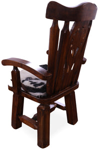 Thumbnail for Reclaimed Wood Chair Handcarved Back Sunflower Removable Hair-On Cowhide Pillow