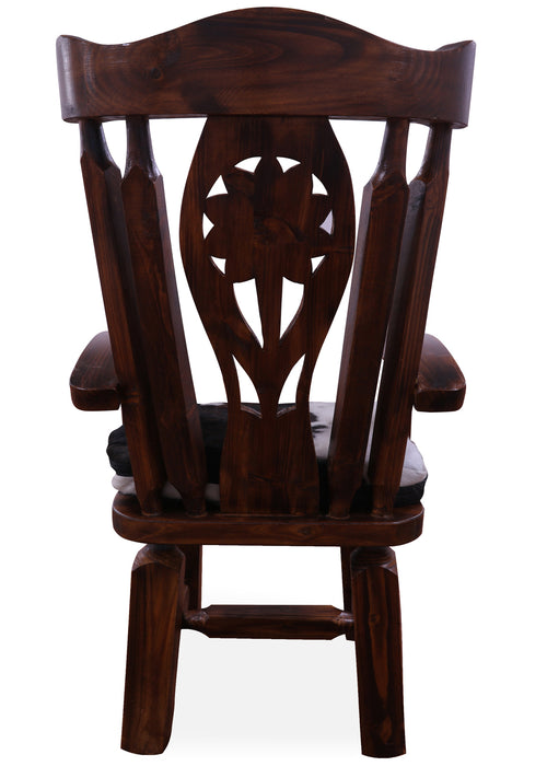 Reclaimed Wood Chair Handcarved Back Sunflower Removable Hair-On Cowhide Pillow