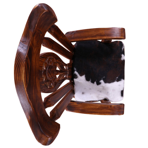 Reclaimed Wood Chair Handcarved Back Sunflower Removable Hair-On Cowhide Pillow
