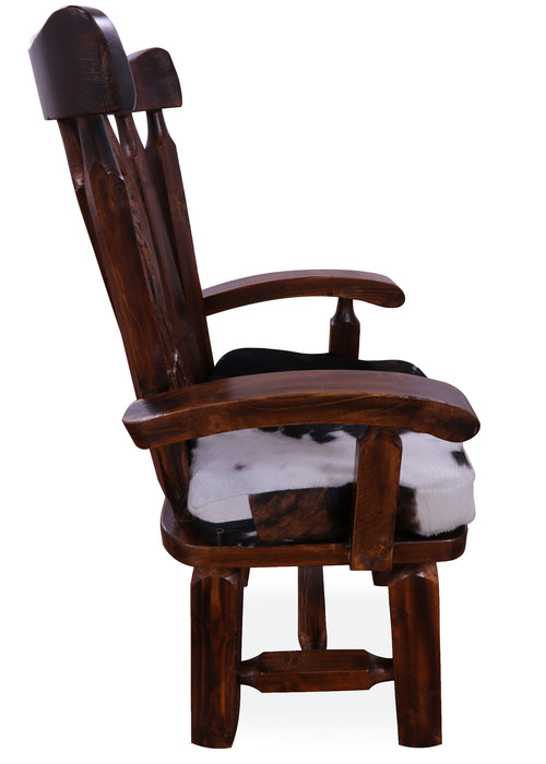 Reclaimed Wood Chair Handcarved Back Sunflower Removable Hair-On Cowhide Pillow
