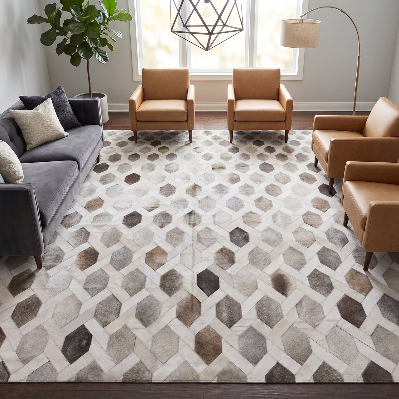 SUPER SALE Grey & White Patchwork Natural Cowhide Area Rug - 10' 0" x 14' 0"