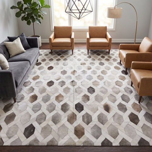 SUPER SALE Grey & White Patchwork Natural Cowhide Area Rug - 10' 0