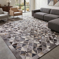 Thumbnail for SUPER SALE Grey Square Patchwork Natural Cowhide Area Rug - 8' 0