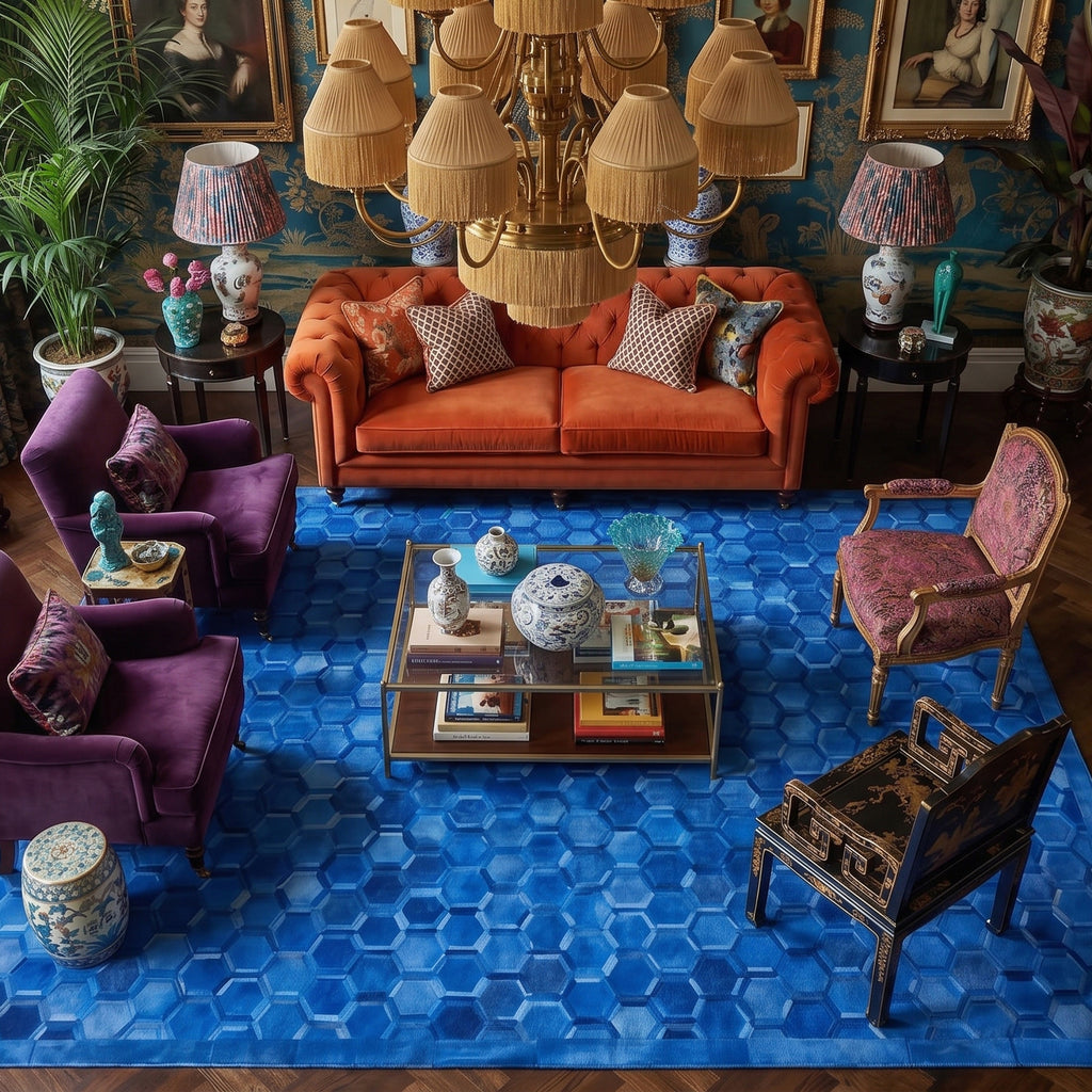 SUPER SALE Blue Patchwork Natural Cowhide Area Rug - 10' 0" x 14' 0"