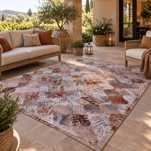SUPER SALE Lantern Tile Patchwork Printed Natural Cowhide Area Rug - 6' 8