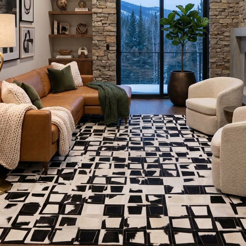 SUPER SALE Wabi-Sabi Black & White Patchwork Natural Cowhide Area Rug - 6' 10