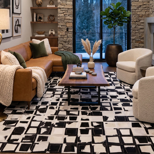 SUPER SALE Wabi-Sabi Black & White Patchwork Natural Cowhide Area Rug - 6' 10