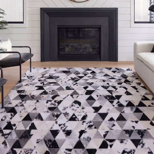 SUPER SALE Black & White Patchwork Natural Cowhide Area Rug - 6' 9