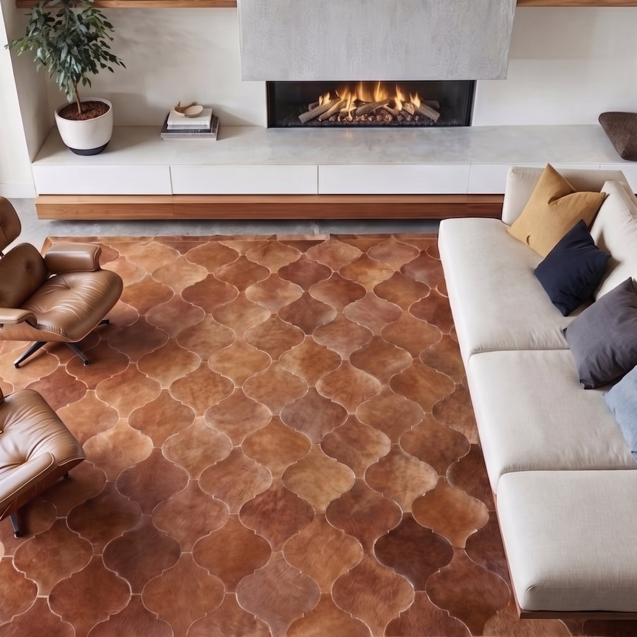 SUPER SALE Lantern Tile Brown Patchwork Natural Cowhide Area Rug - 6' 8" x 8' 4"