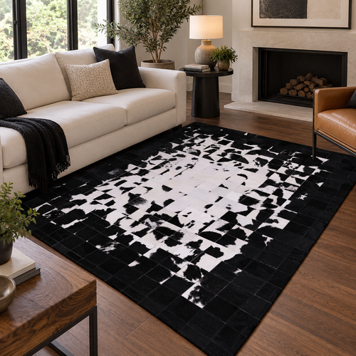 SUPER SALE Black & White Patchwork Natural Cowhide Area Rug - 6' 0