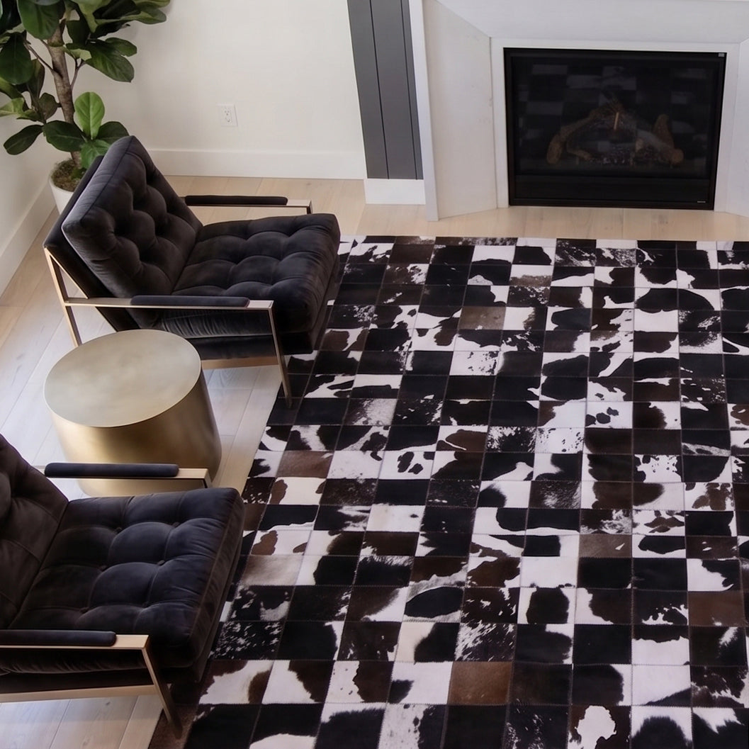 SUPER SALE Brown & White Patchwork Natural Cowhide Area Rug - 5' 0" x 6' 7"