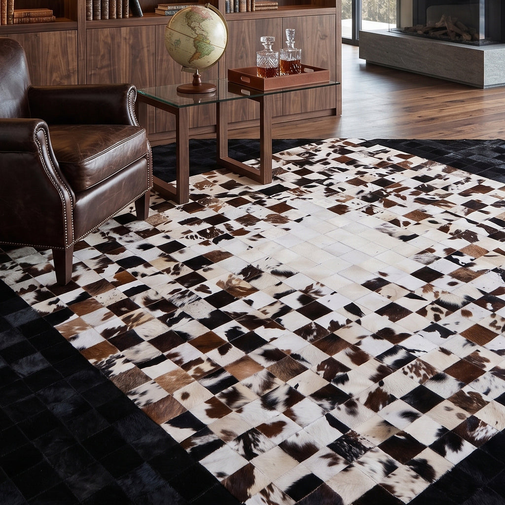 SUPER SALE Brown & White & Black Patchwork Natural Cowhide Area Rug - 8' 0" x 10' 0"