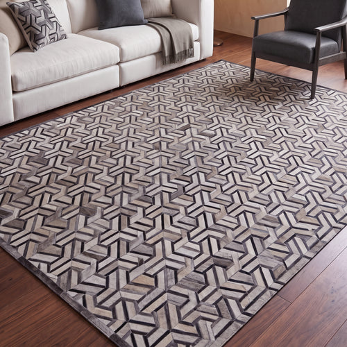 SUPER SALE Grey & White Patchwork Natural Cowhide Area Rug - 8' 0