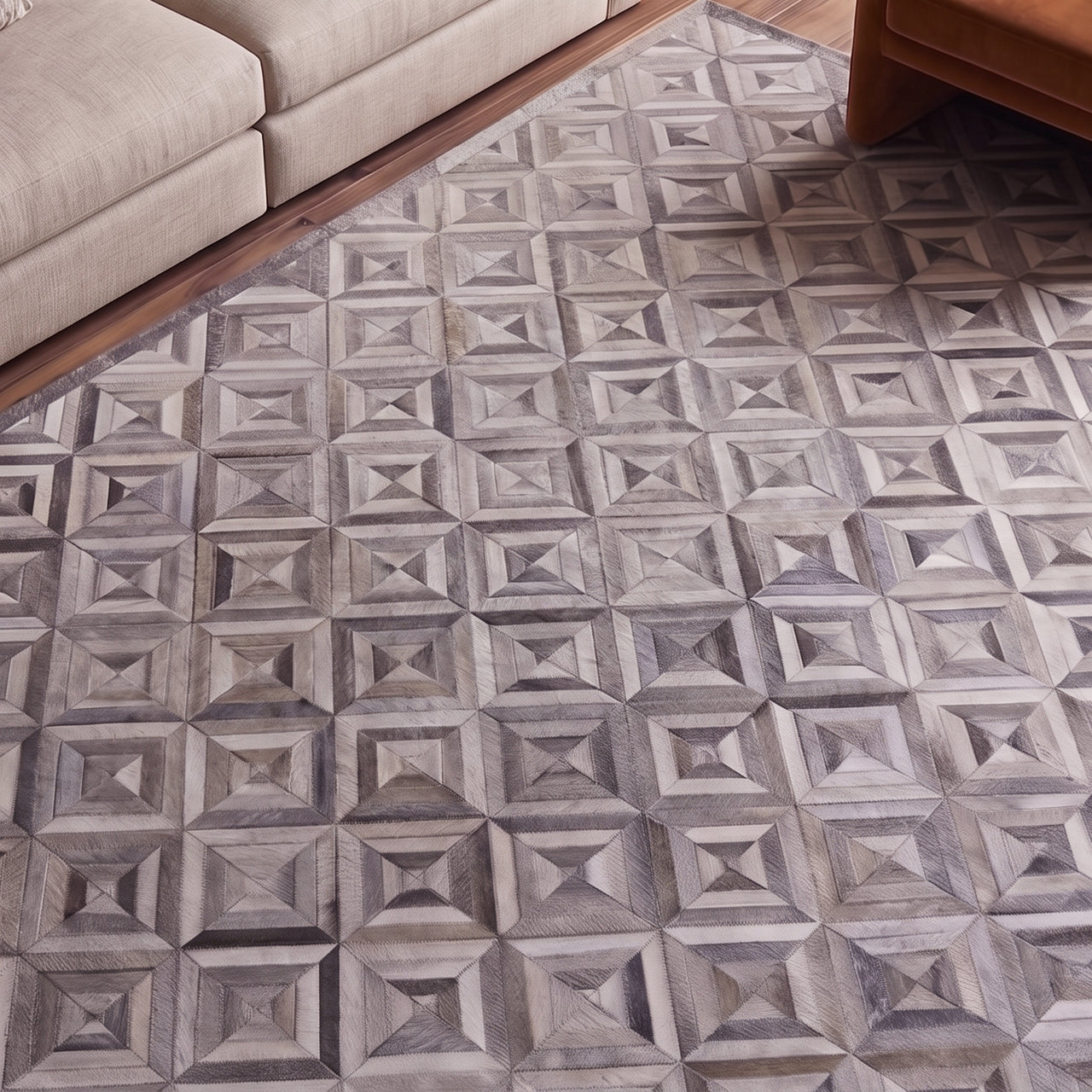 SUPER SALE Grey & White Patchwork Natural Cowhide Area Rug - 6' 0" x 9' 0"