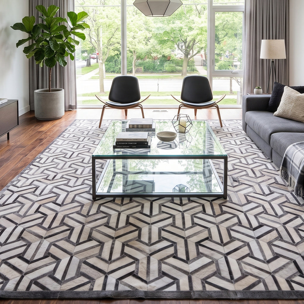 SUPER SALE Grey & White Patchwork Natural Cowhide Area Rug - 9' 0" x 12' 0"