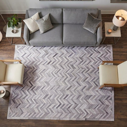 SUPER SALE Grey Chevron Patchwork Natural Cowhide Area Rug - 8' 0