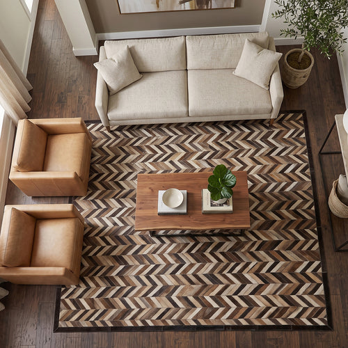 SUPER SALE Brown Chevron Patchwork Natural Cowhide Area Rug - 8' 0