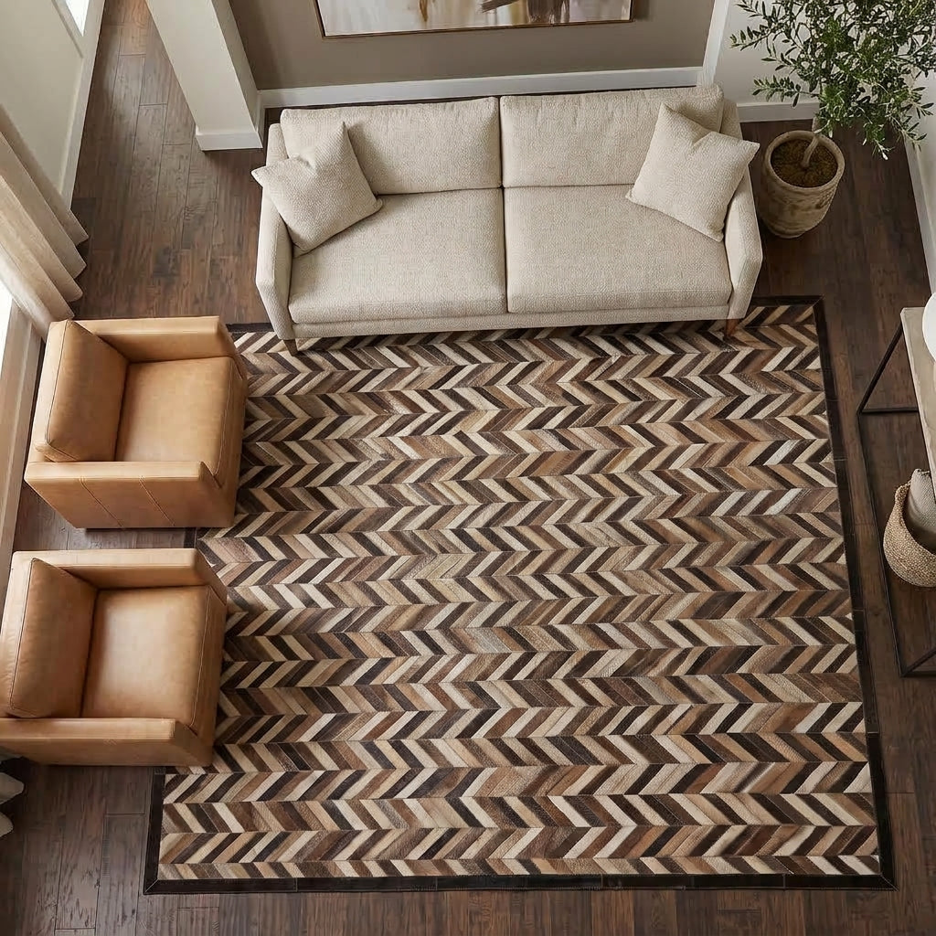 SUPER SALE Brown Chevron Patchwork Natural Cowhide Area Rug - 8' 0" x 10' 0"