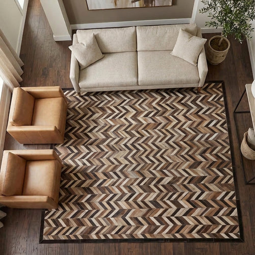 SUPER SALE Brown Chevron Patchwork Natural Cowhide Area Rug - 8' 0