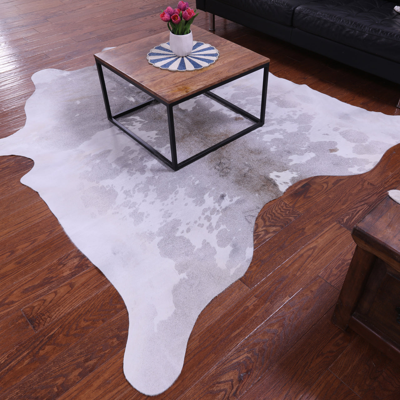 Grey & White Natural Cowhide Rug