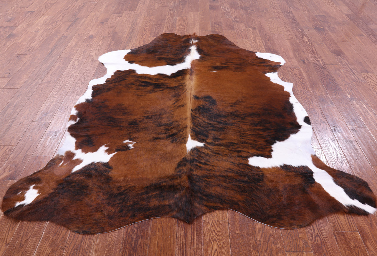 Brown & White Natural Cowhide Rug - XLarge 6'11"H x 6'6"W