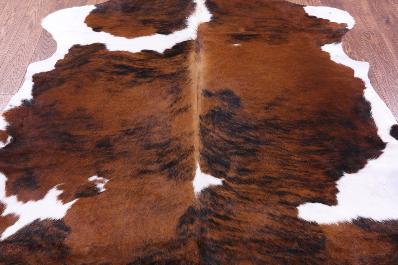 Brown & White Natural Cowhide Rug - XLarge 6'11"H x 6'6"W