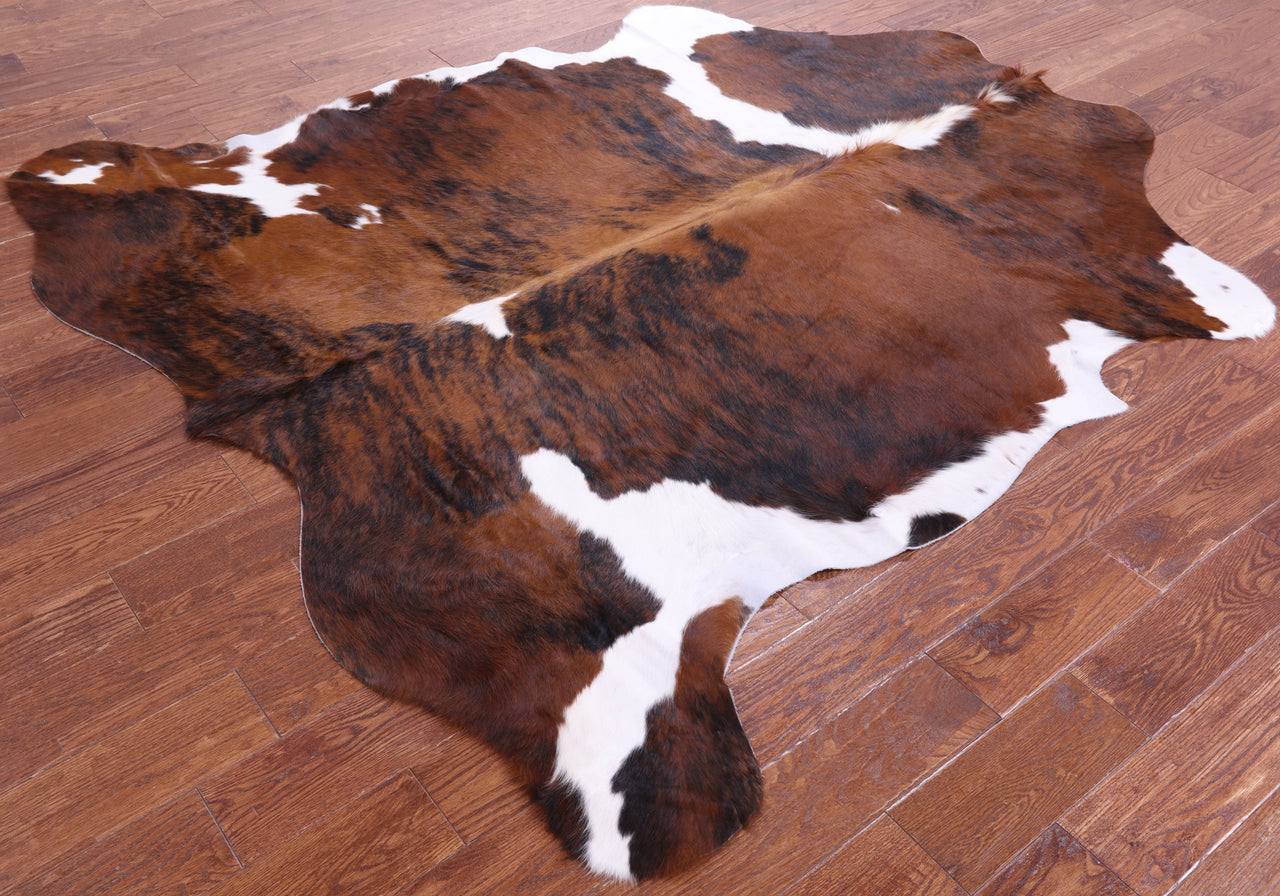 Brown & White Natural Cowhide Rug - XLarge 6'11"H x 6'6"W