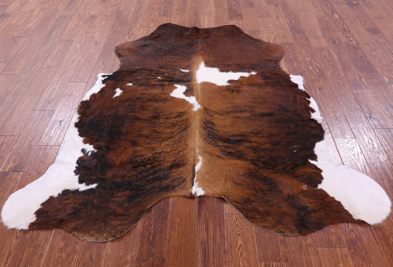 Brown & White Natural Cowhide Rug - Large 6'6"H x 5'11"W