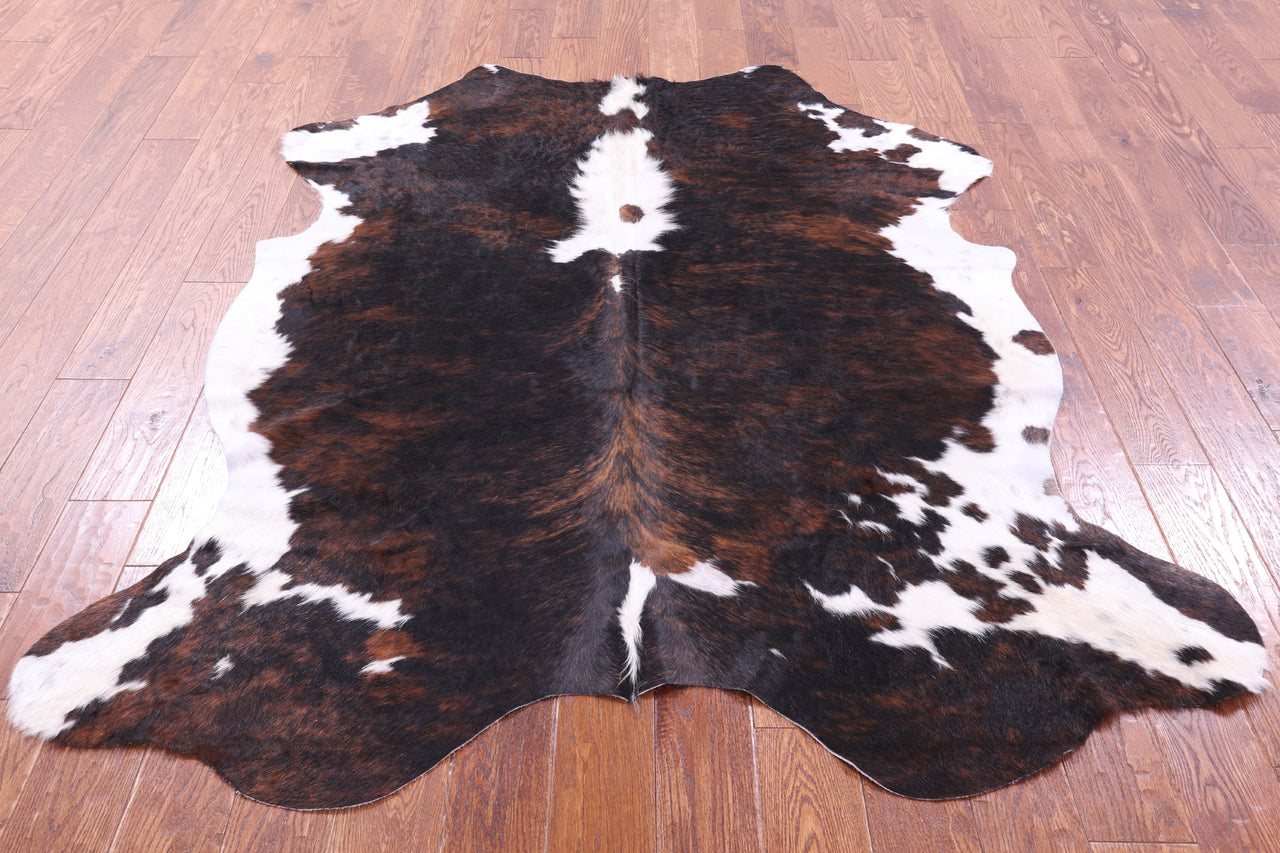 Brown & White Natural Cowhide Rug - Large 6'8"H x 5'6"W