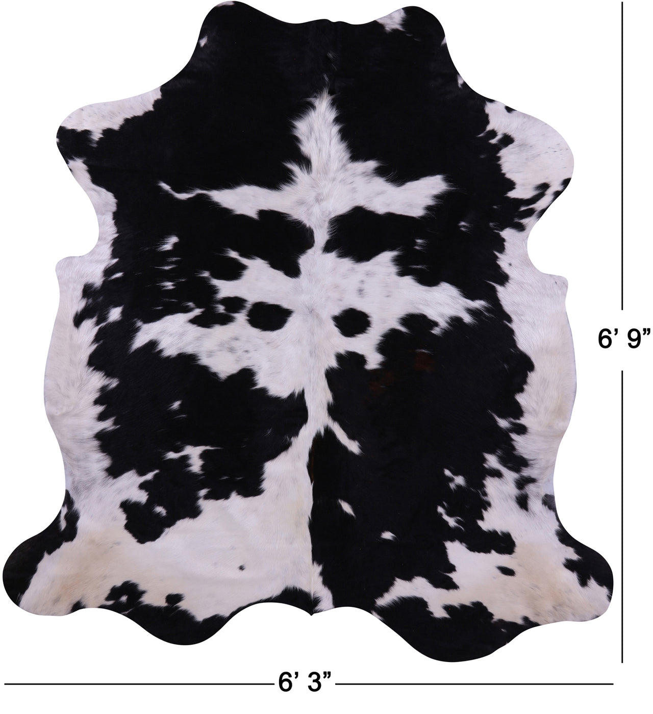 Black & White Natural Cowhide Rug - Large 6'9"H x 6'3"W