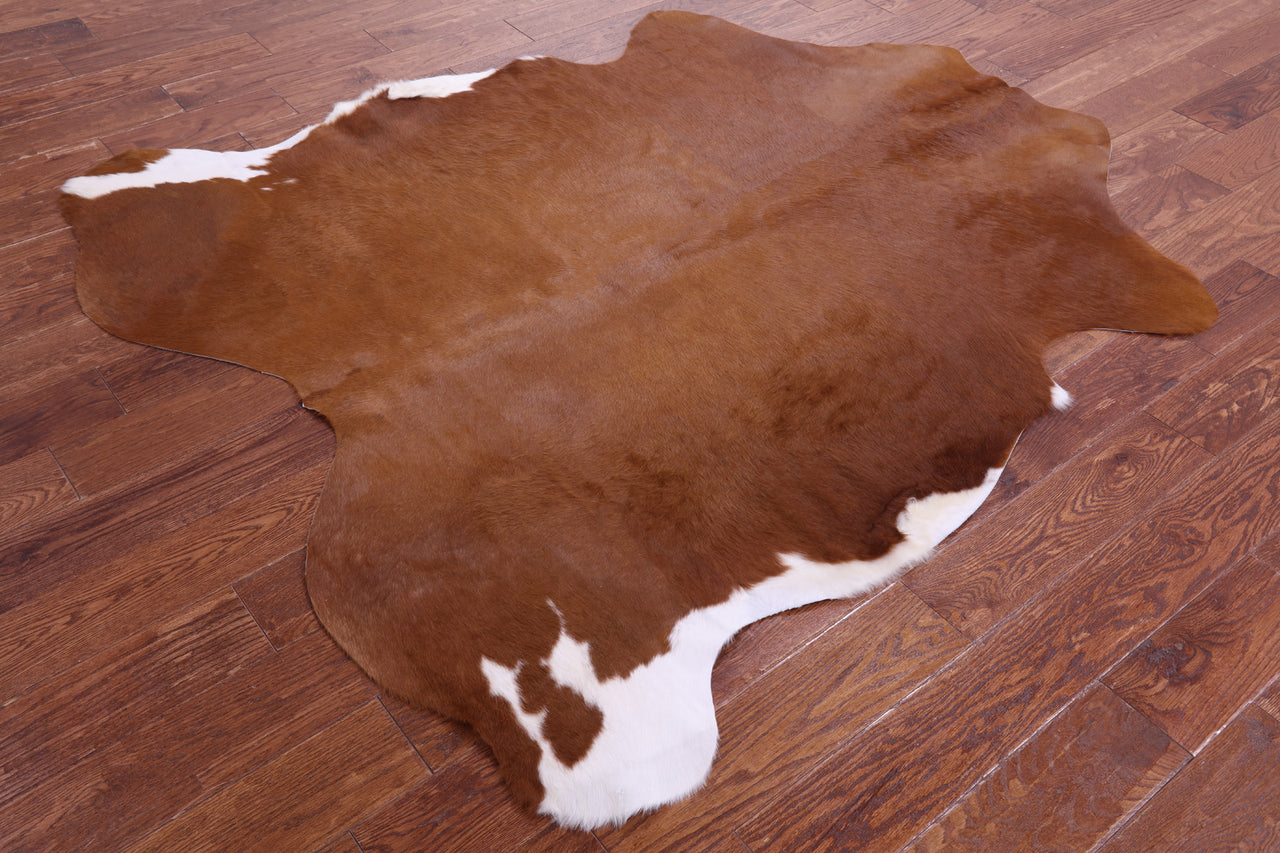 Brown & White Natural Cowhide Rug - Medium 6'3"H x 5'3"W