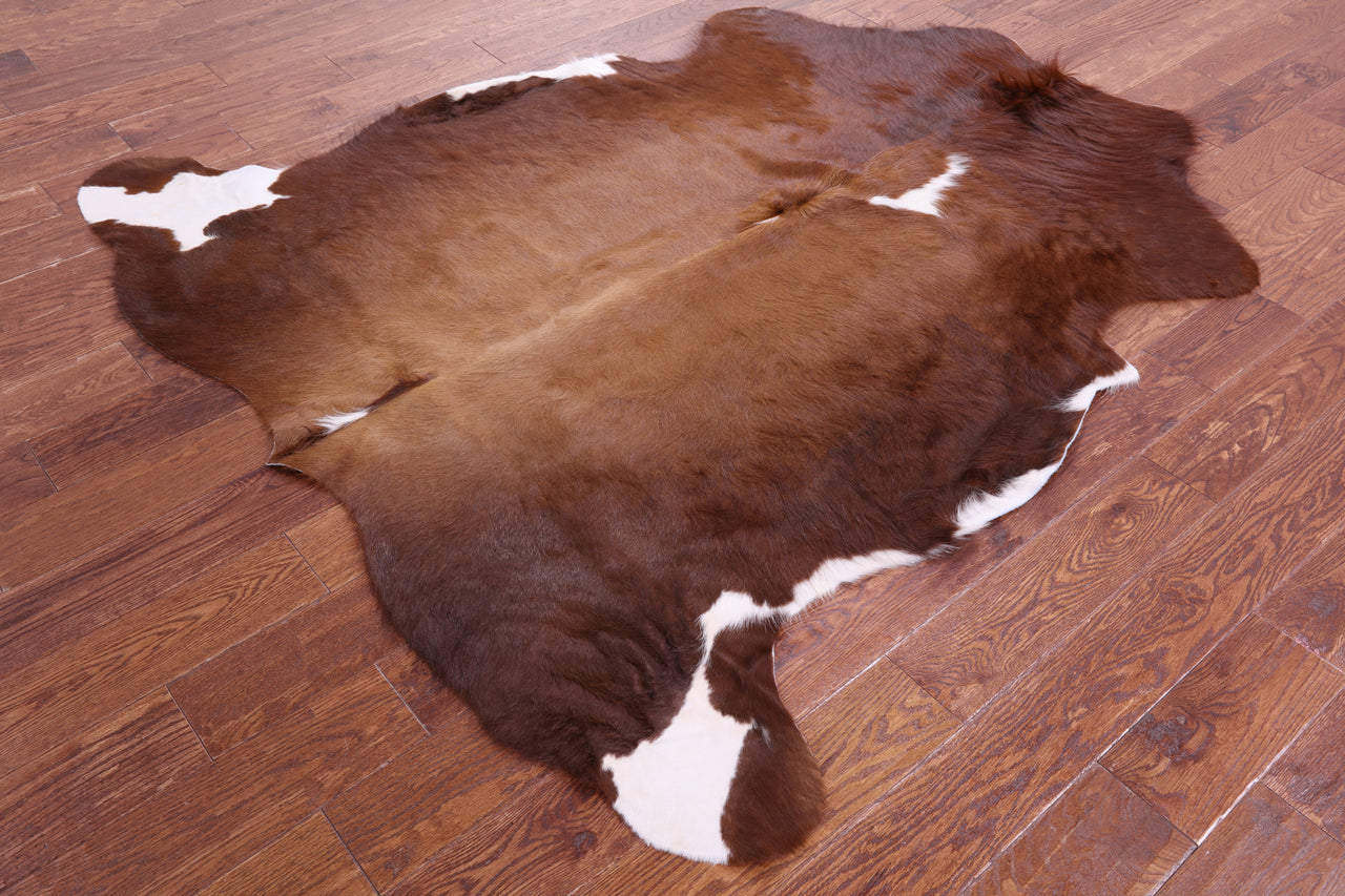 Brown & White Natural Cowhide Rug - Medium 6'3"H x 5'8"W