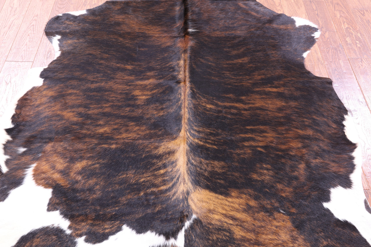 Tricolor Brindle Natural Cowhide Rug - Medium 5'9"H x 5'10"W