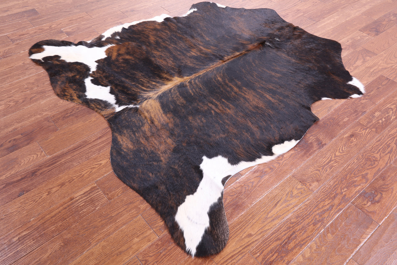 Tricolor Brindle Natural Cowhide Rug - Medium 5'9"H x 5'10"W