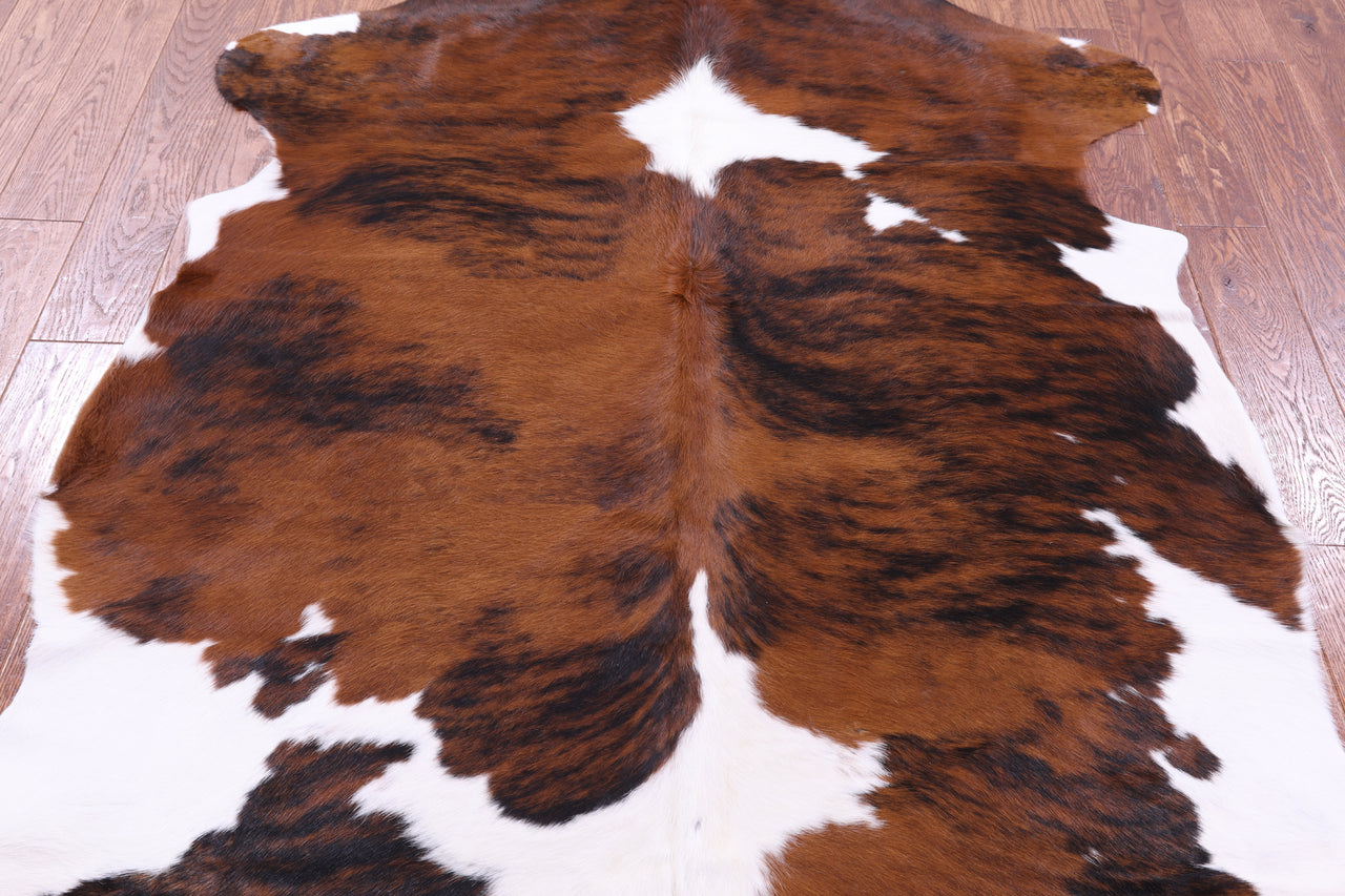 Brown & White Natural Cowhide Rug - XLarge 7'1"H x 5'9"W