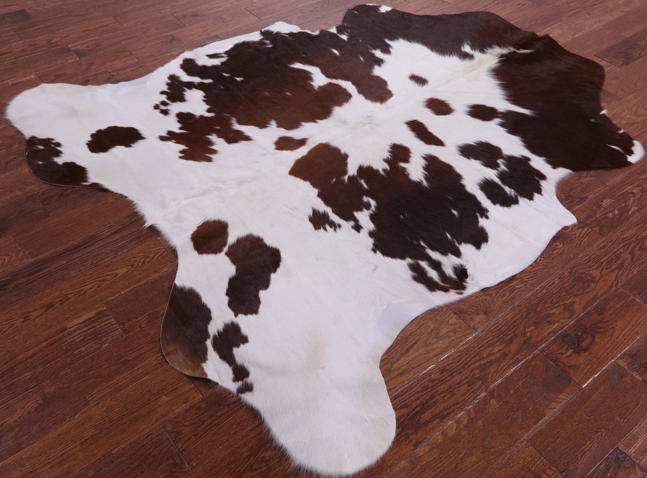 Brown & White Natural Cowhide Rug - Large 6'8"H x 5'10"W