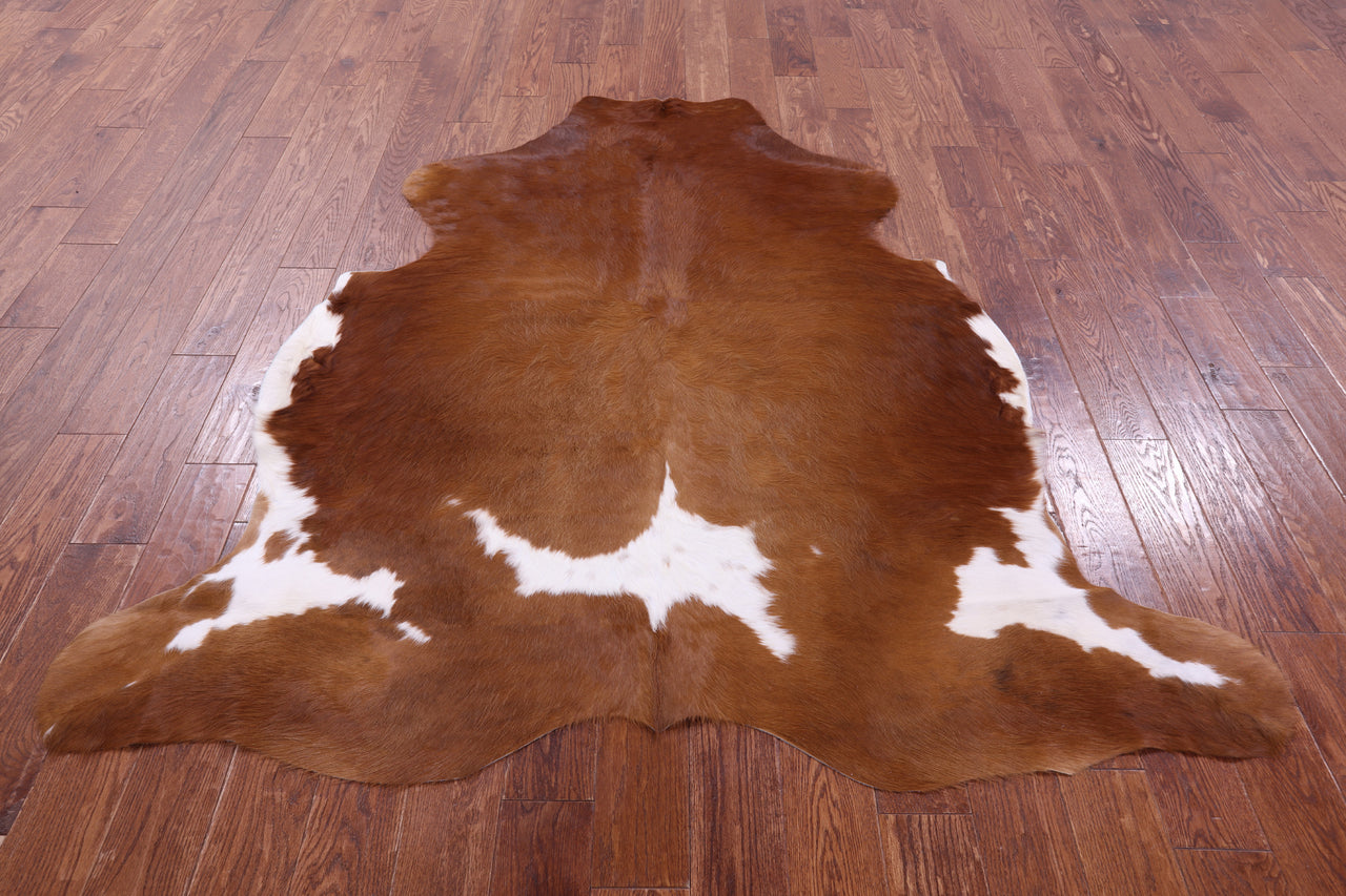 Brown & White Natural Cowhide Rug - Large 6'5"H x 5'11"W