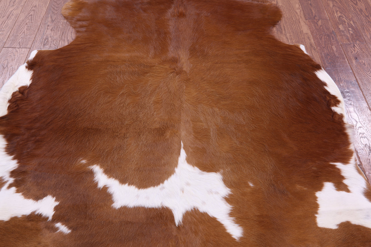 Brown & White Natural Cowhide Rug - Large 6'5"H x 5'11"W