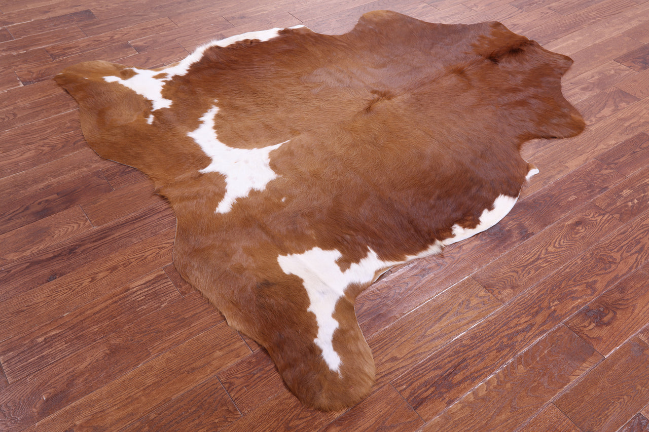 Brown & White Natural Cowhide Rug - Large 6'5"H x 5'11"W