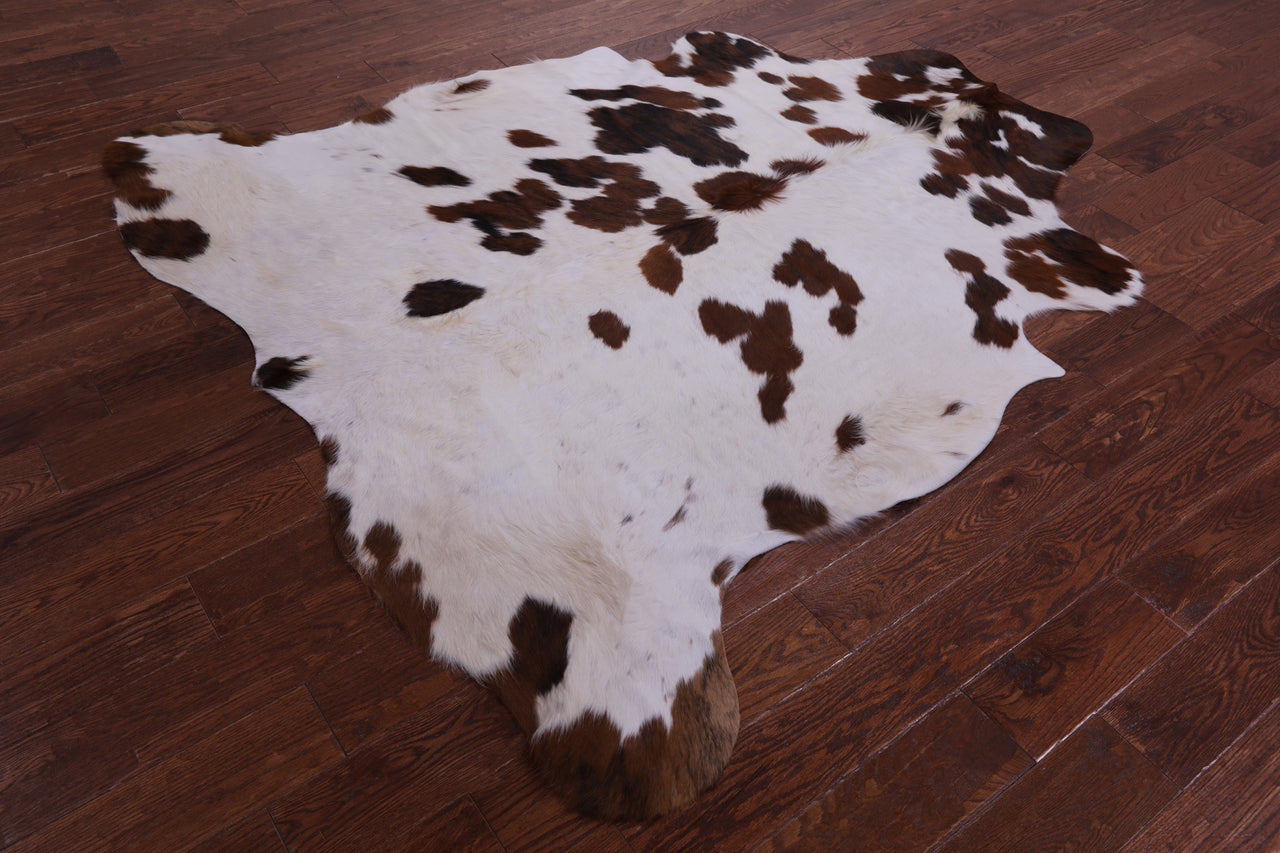 Brown & White Natural Cowhide Rug - Large 6'7"H x 6'3"W