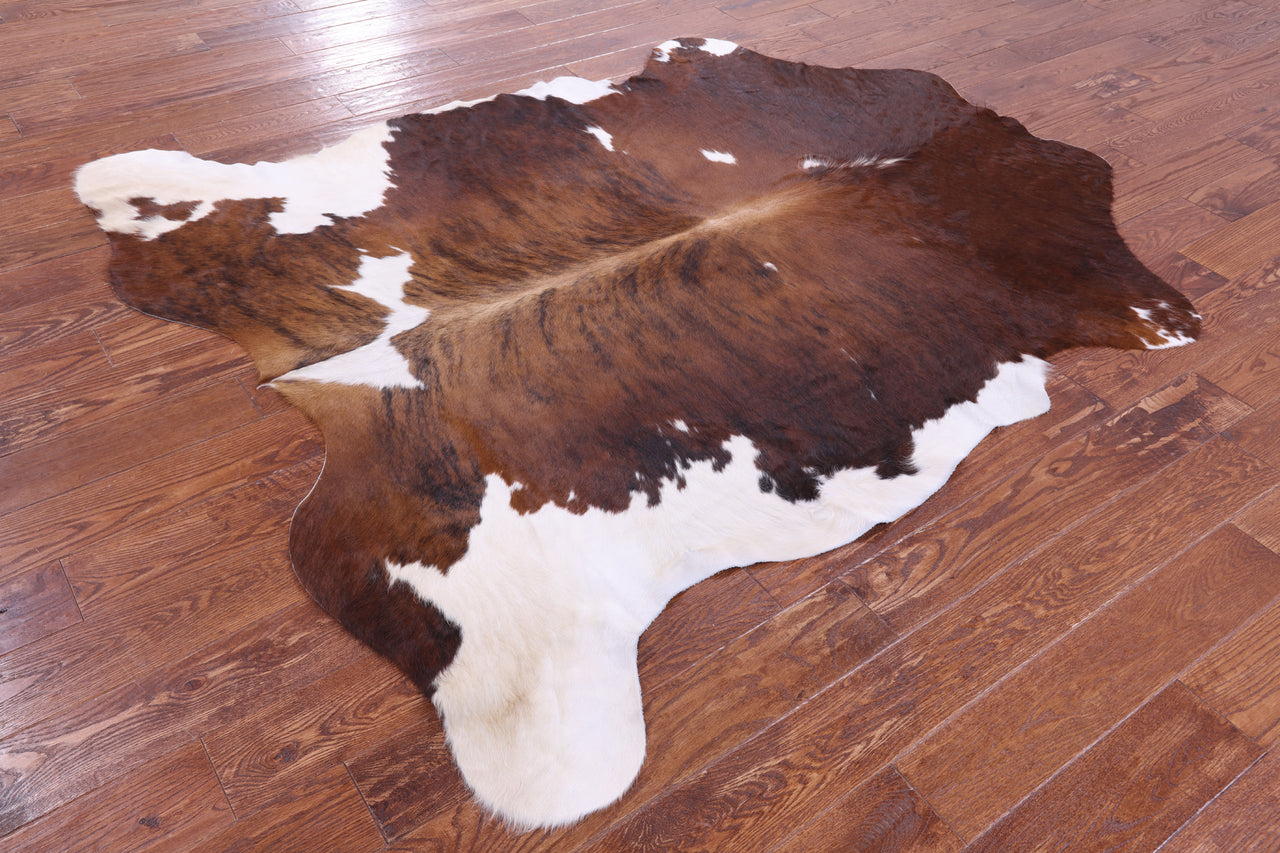 Brown & White Natural Cowhide Rug - Large 6'10"H x 6'0"W