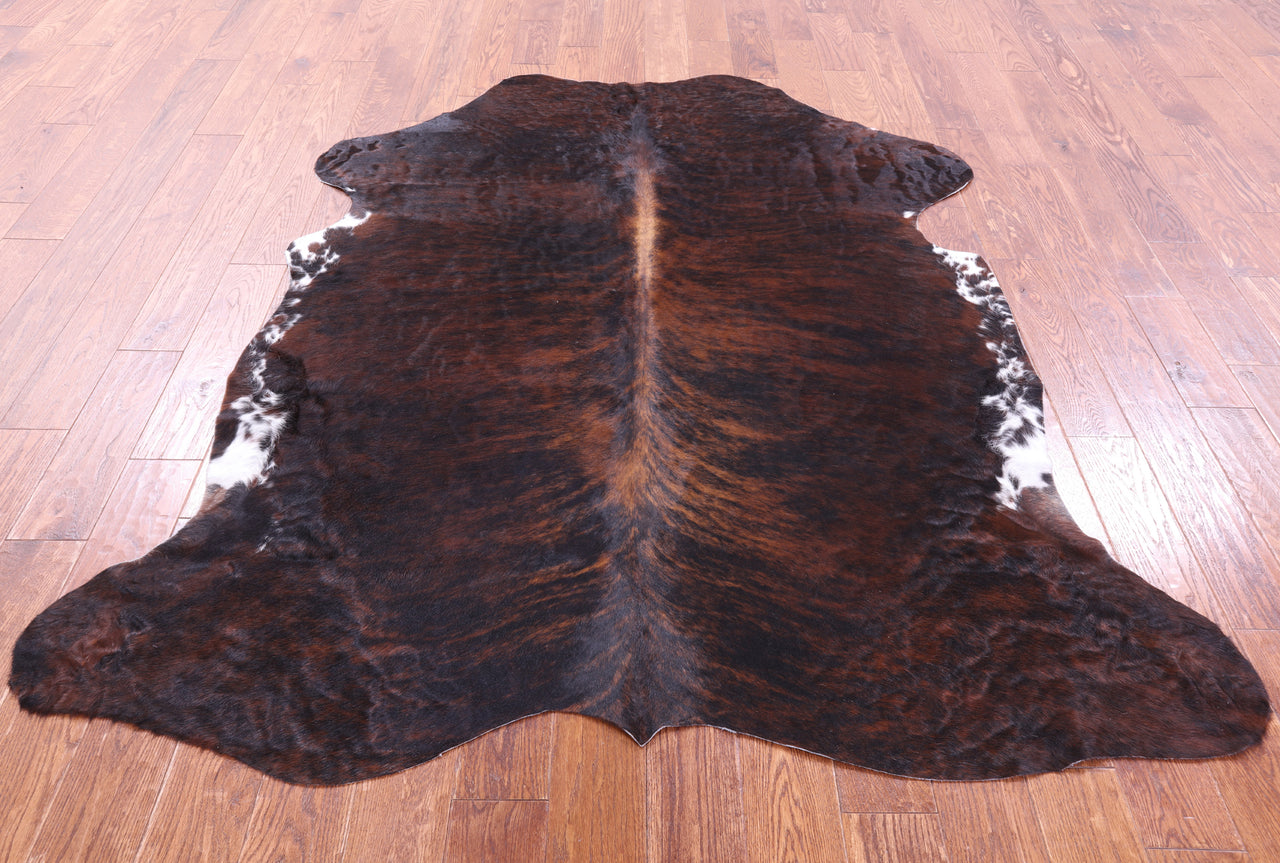 Tricolor Brindle Natural Cowhide Rug - Large 6'9"H x 5'11"W